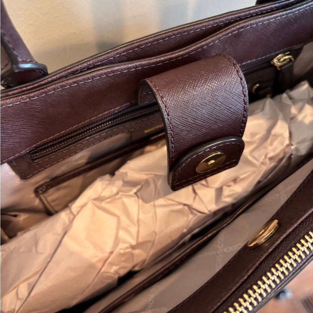 Michael Kors Plum Leather Satchel with Gold Hardware - Picture 2 of 4